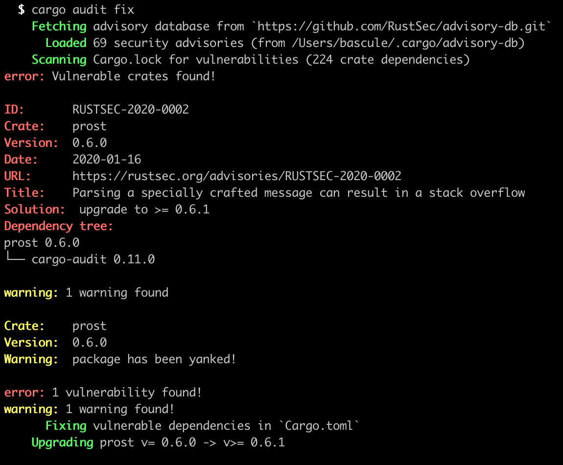cargo audit fix screenshot